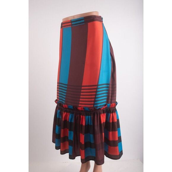 Anthropologie Eva Franco Womans Midi Skirt Size 6 Red Blue Satin Striped NWT - Picture 3 of 7